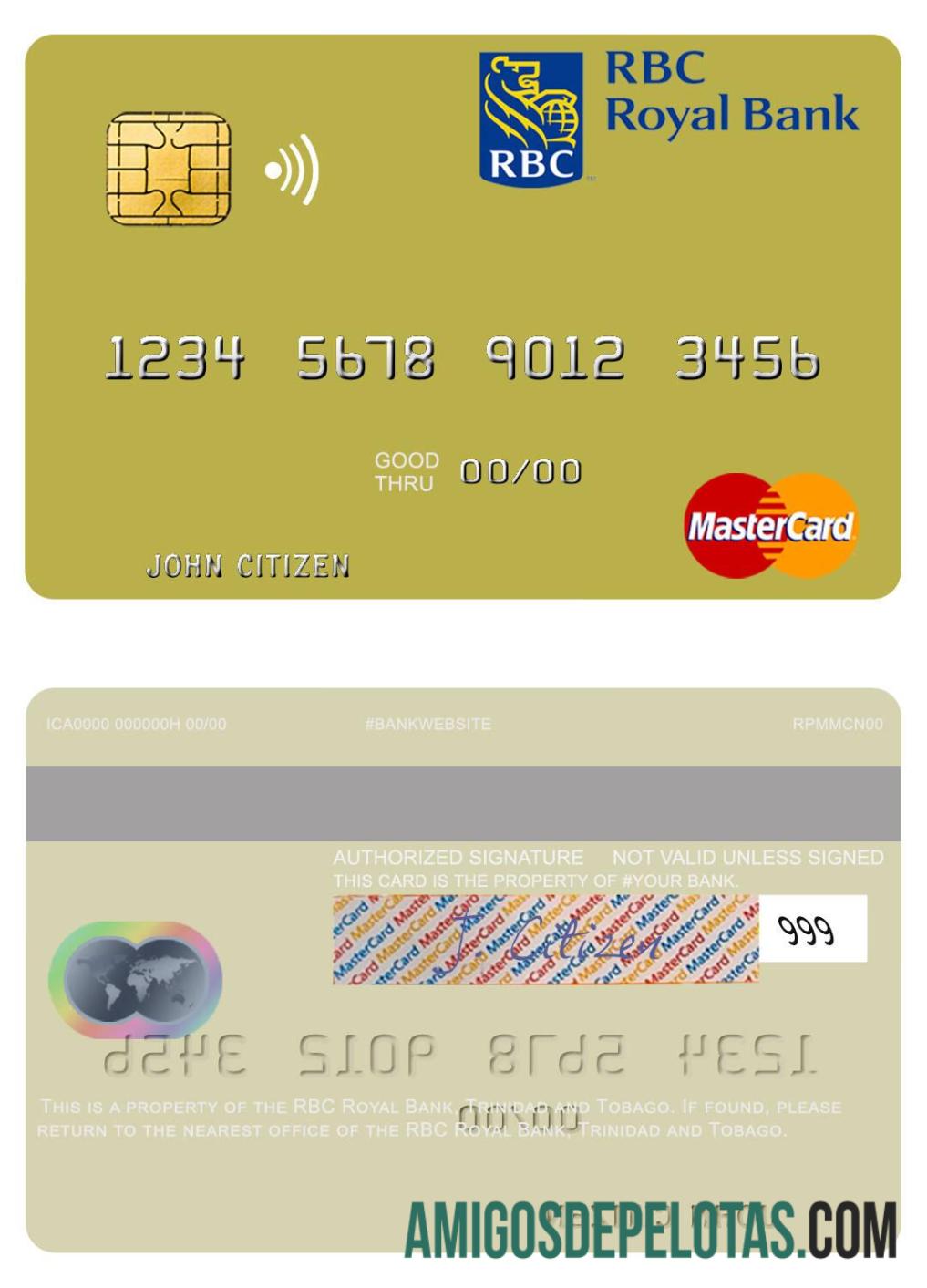 Trinidad e Tobago RBC Royal Bank Mastercard exemplo